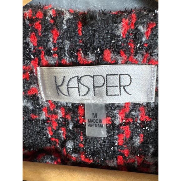 Kasper Womens Medium Tweed Plaid Open Front Blazer Jacket Made In Vietnam - Picture 2 of 8